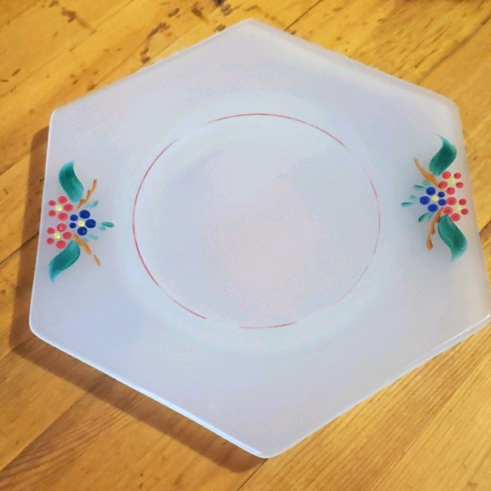 Handpainted Frosted 4 Vintage Plates Heavy Quality